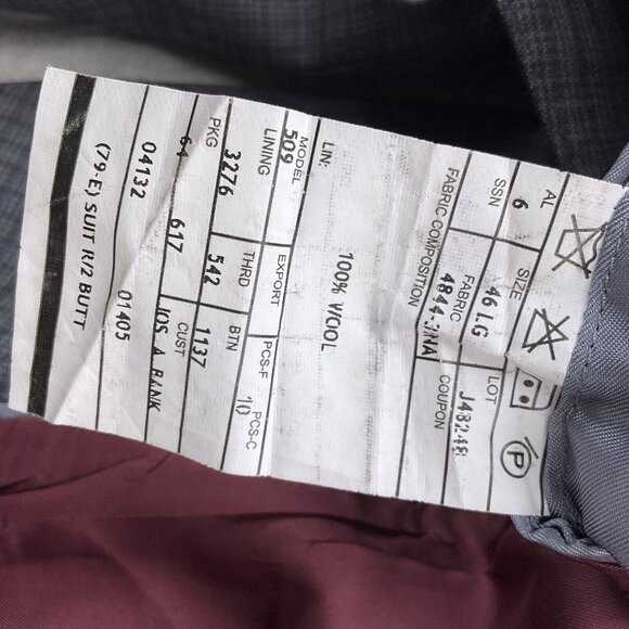 Jos A Bank Blazer Men 46L Gray Check Peak Classic Career 3 Pocket Classic Jacket - Picture 12 of 13